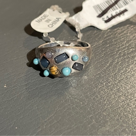 Free People Turquoise Tortoise Silver tone Stone Dome Ring, Size 7, NWT! - Picture 12 of 16